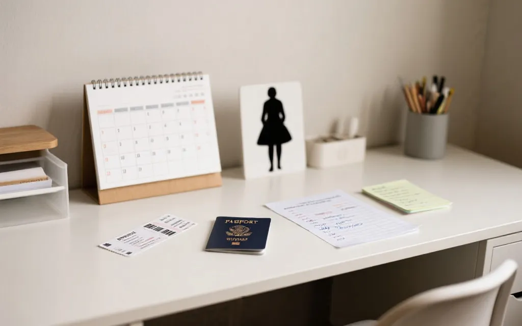 旅行预算规划桌面：日历、车票、机票与球赛门票概念